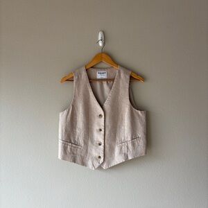 old navy beige linen blend button front vest